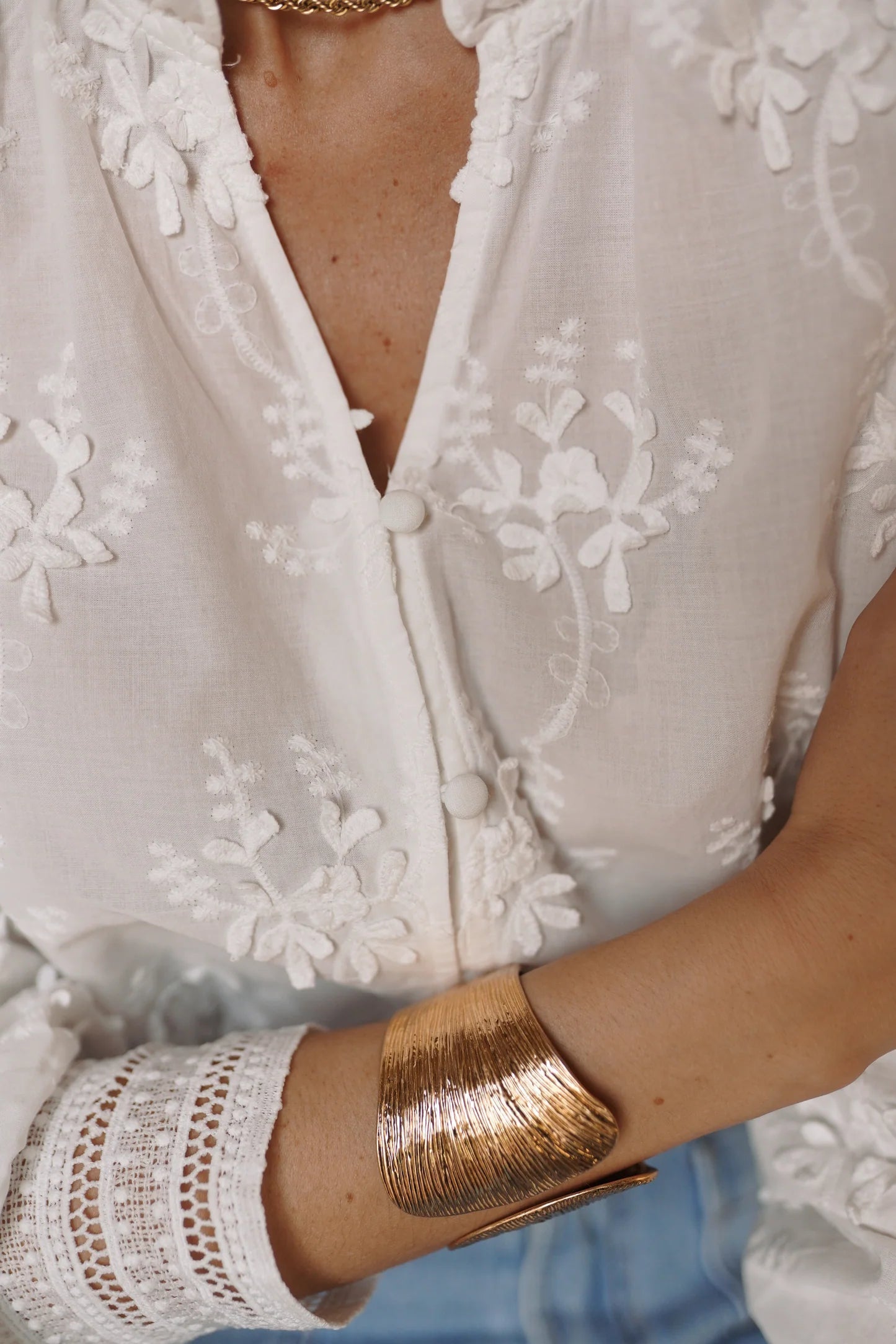 White Floral Embroidered Blouse