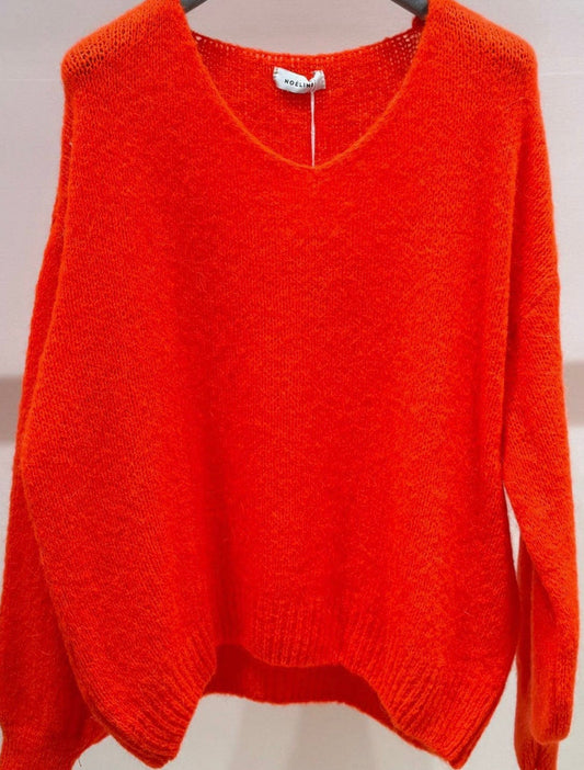 V Neck Sweater in Mohair and Wool