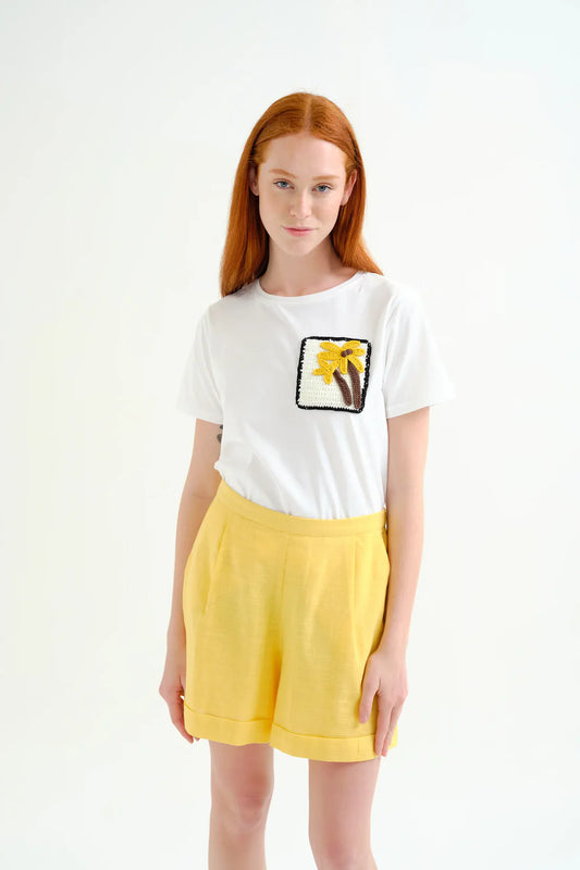 Cotton T-shirt with Embroidered Palm Tree