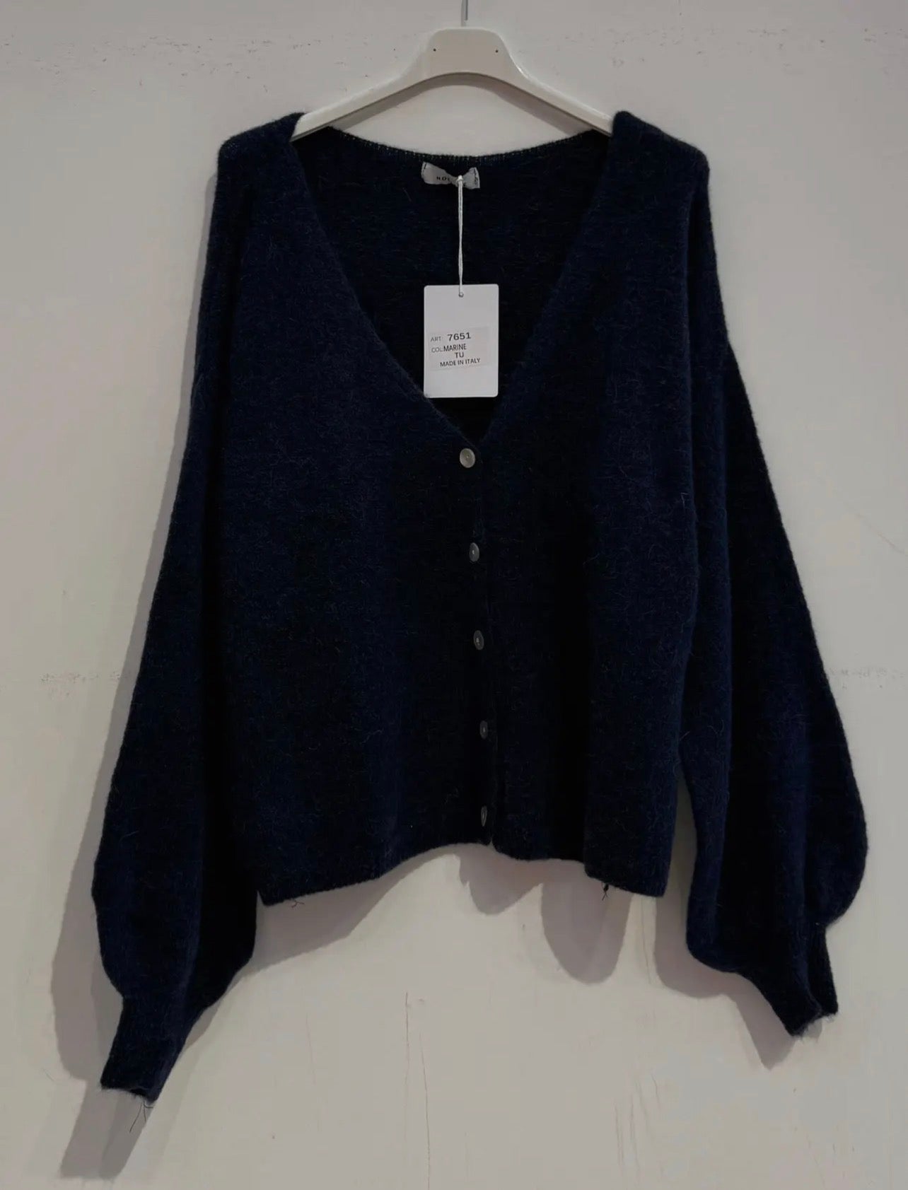 Navy V Neck Superfine Alpaca and Wool Cardigan