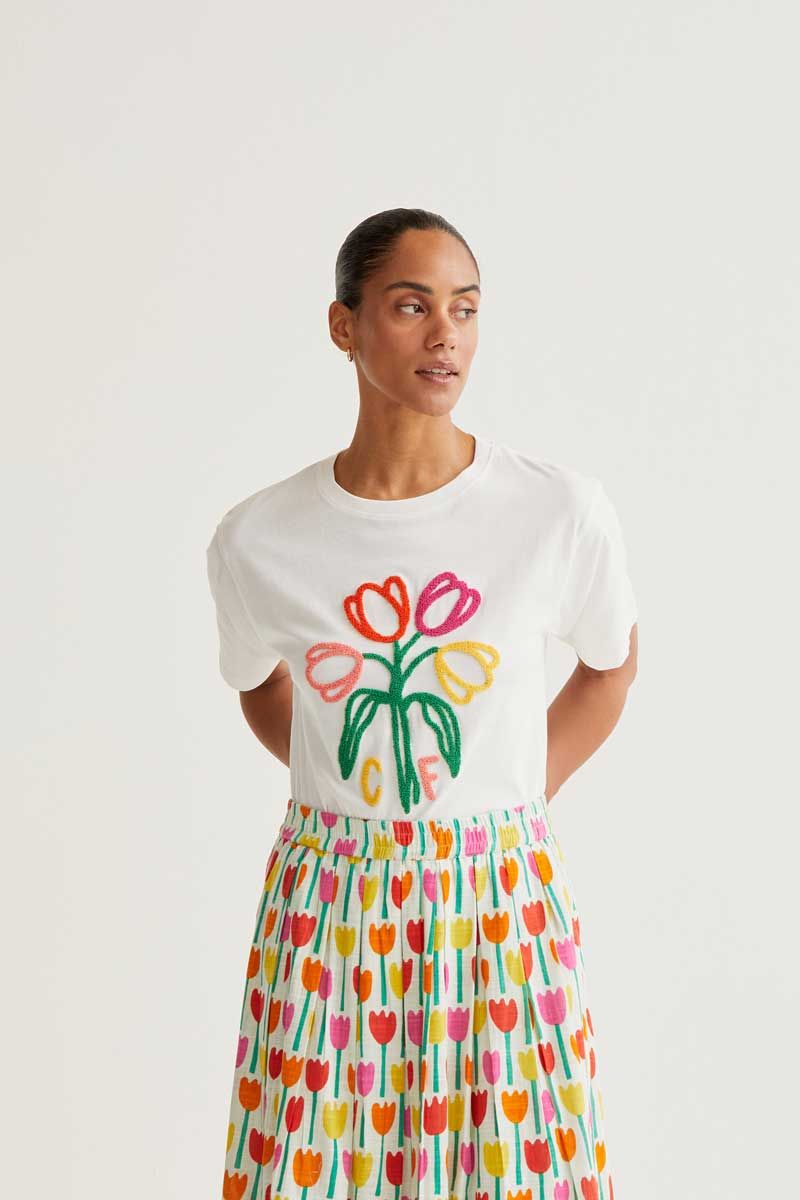 Tulip Embroidery T-Shirt "CF"