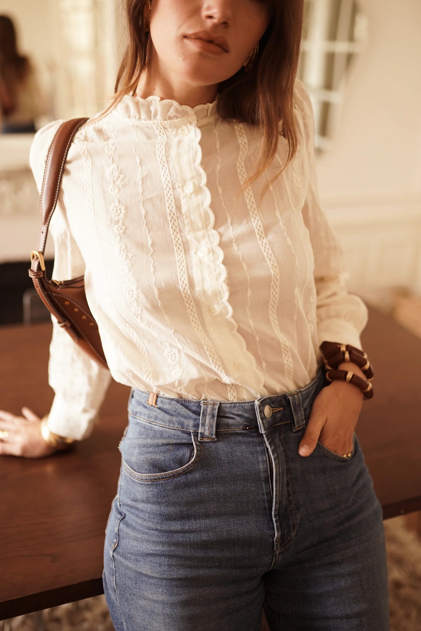 Beige Detailed Blouse