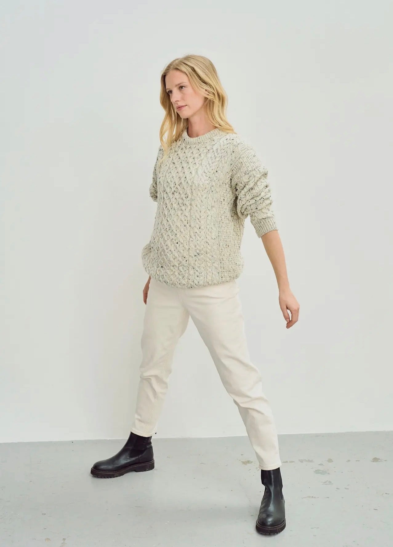 Aran Inisheer Traditional Ladies Flecked Cream Sweater