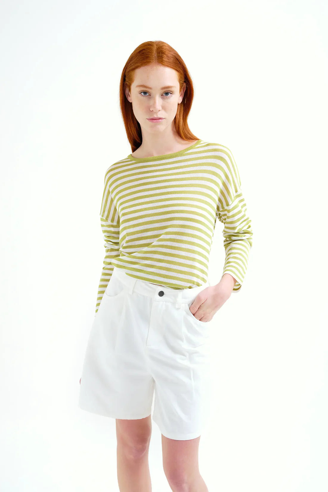 Soft Knit Sweater with Striped Print