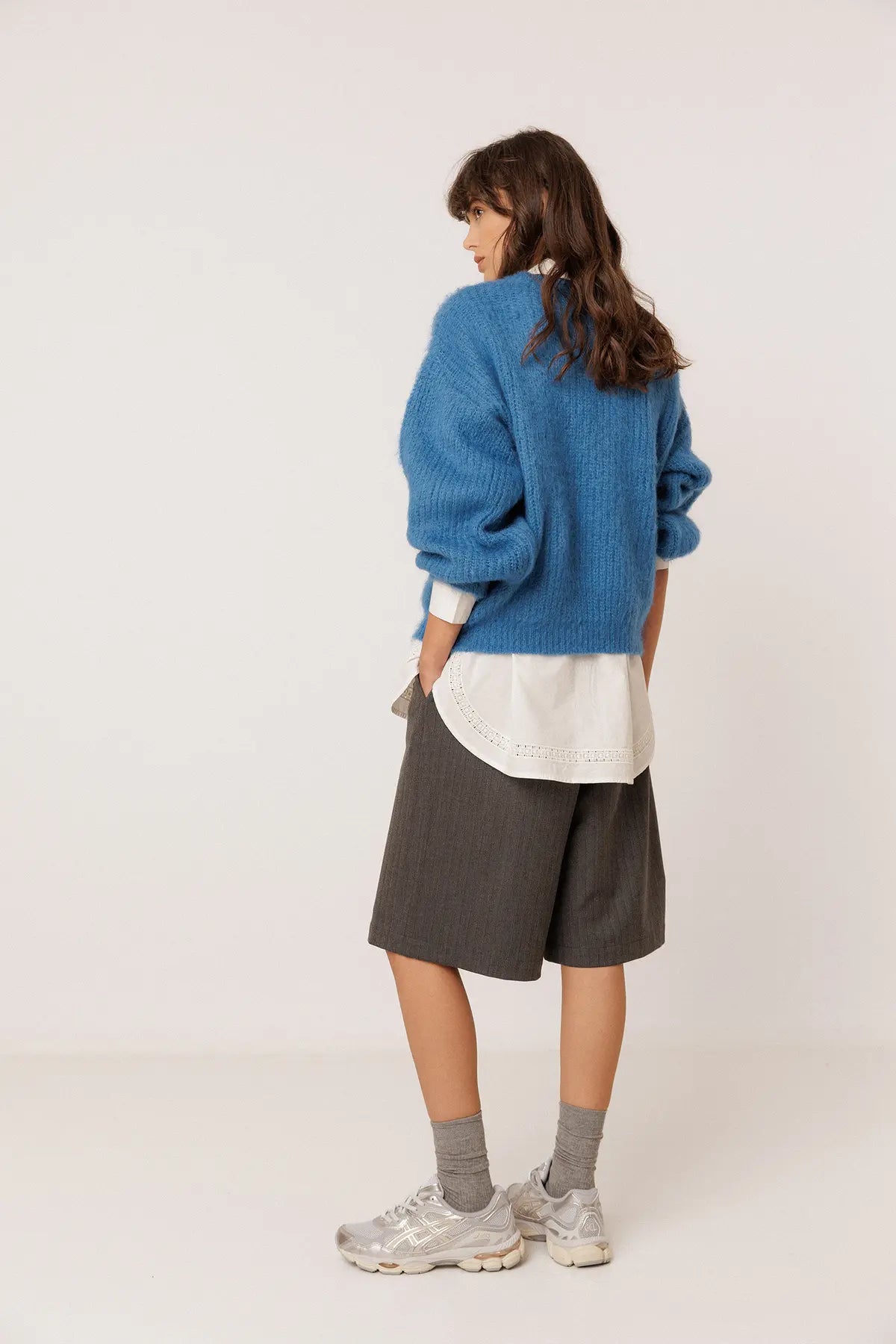 Blue Brushed-Effect Mohair Sweater