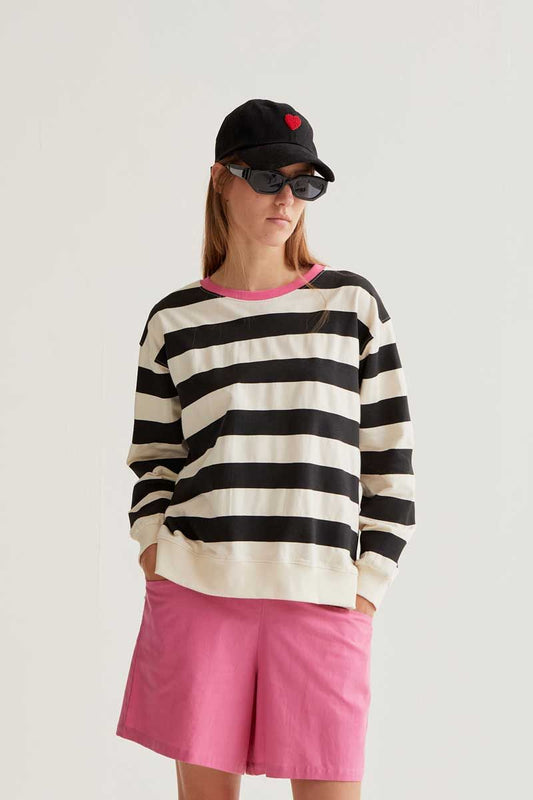 Black and White Striped Print Sweatshirt
