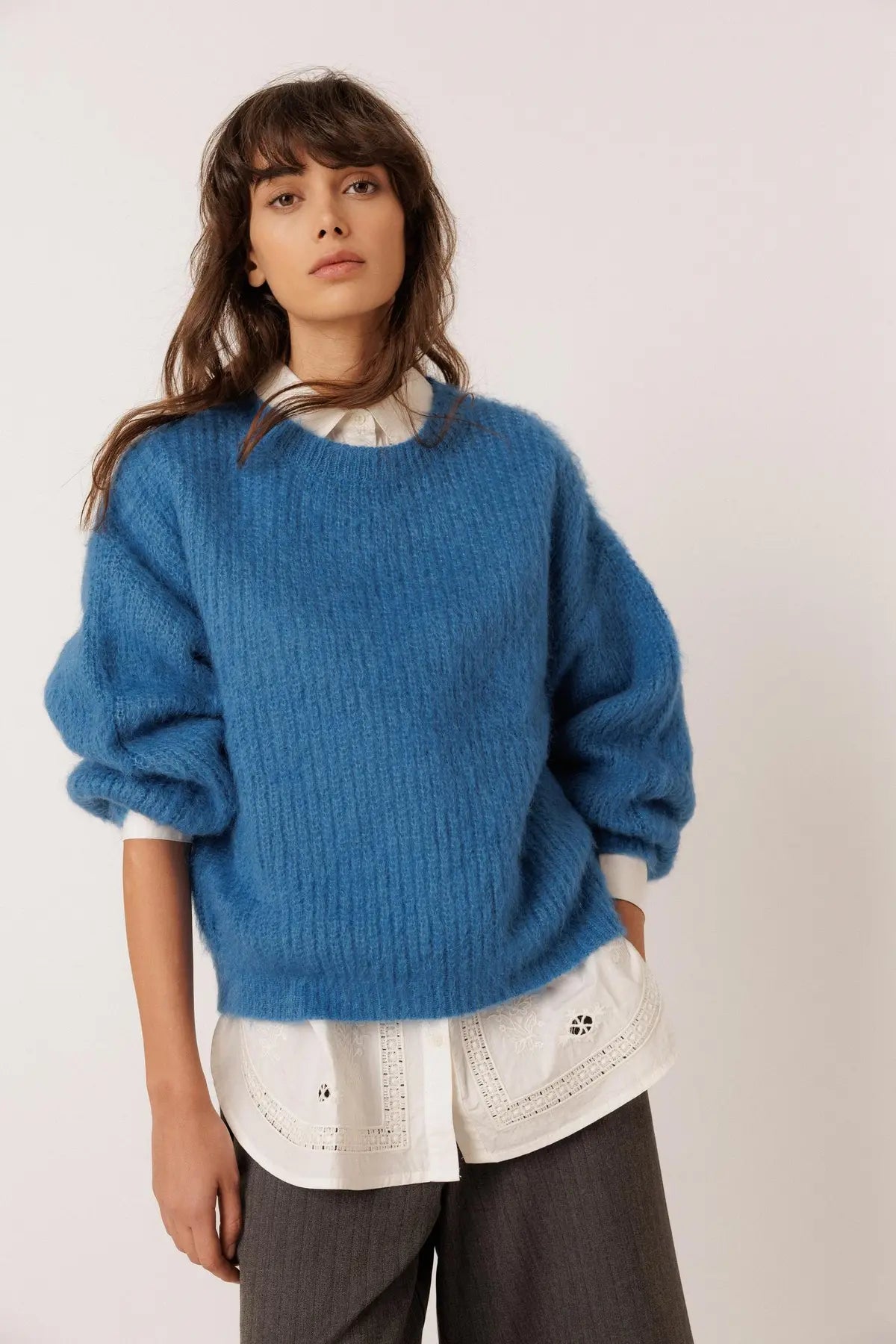 Blue Brushed-Effect Mohair Sweater