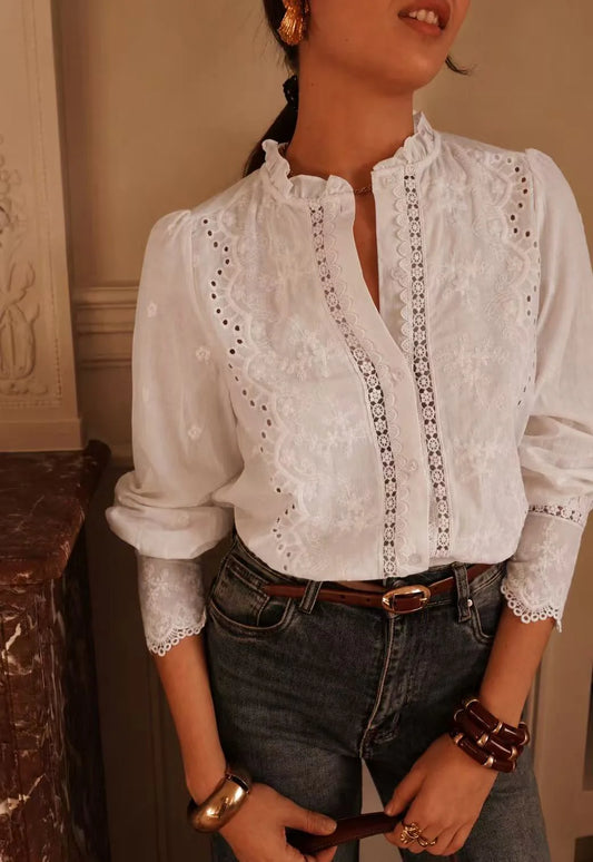 Ruffled White Blouse