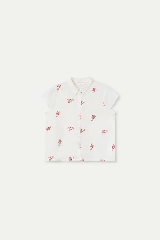 Shirt with Red Lobster Embroidery