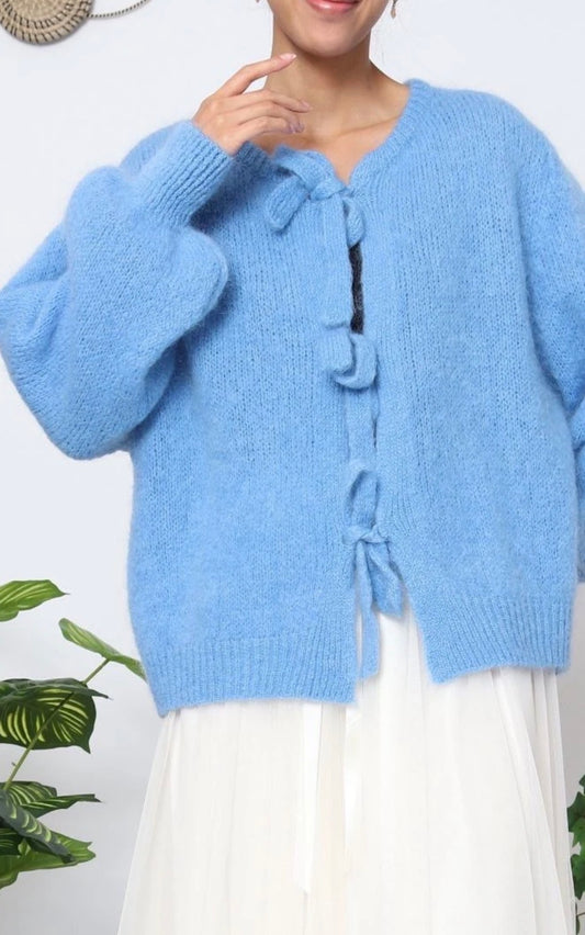 Mohair Wool Knit Tie Cardigan