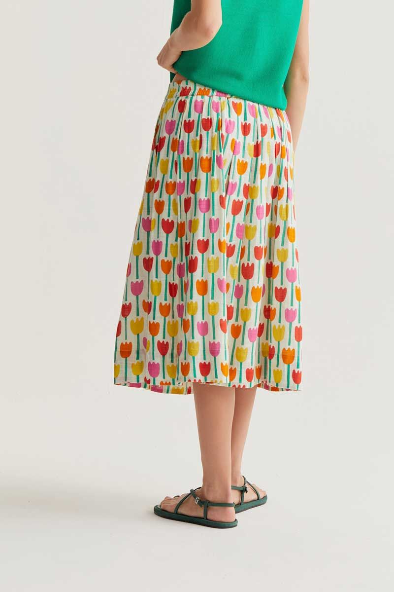 Tulip Print Midi Skirt