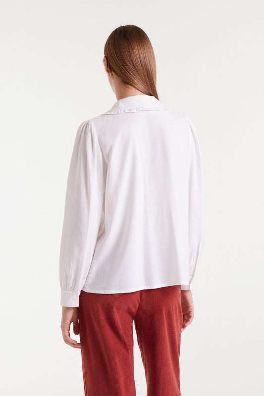 White Shirt with Tulip Embroidery