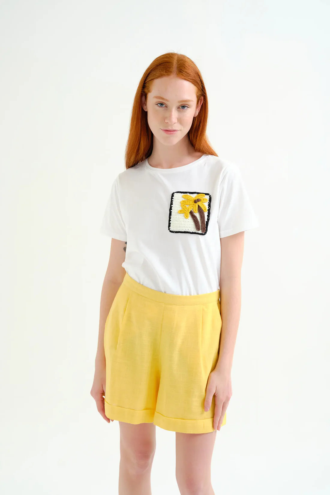 Cotton T-shirt with Embroidered Palm Tree