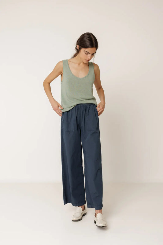 Navy Straight Poplin Pant