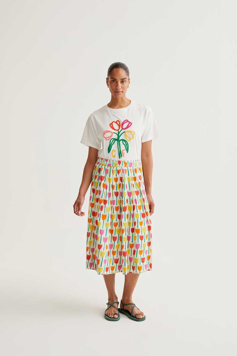 Tulip Print Midi Skirt