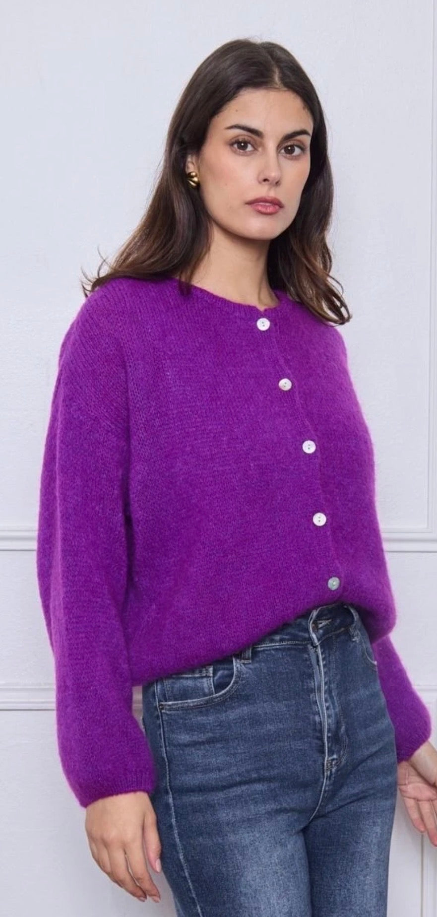 Cozy Purple Mohair Wool Cardigan