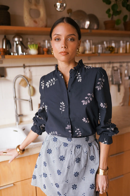 Navy Buttoned Blouse