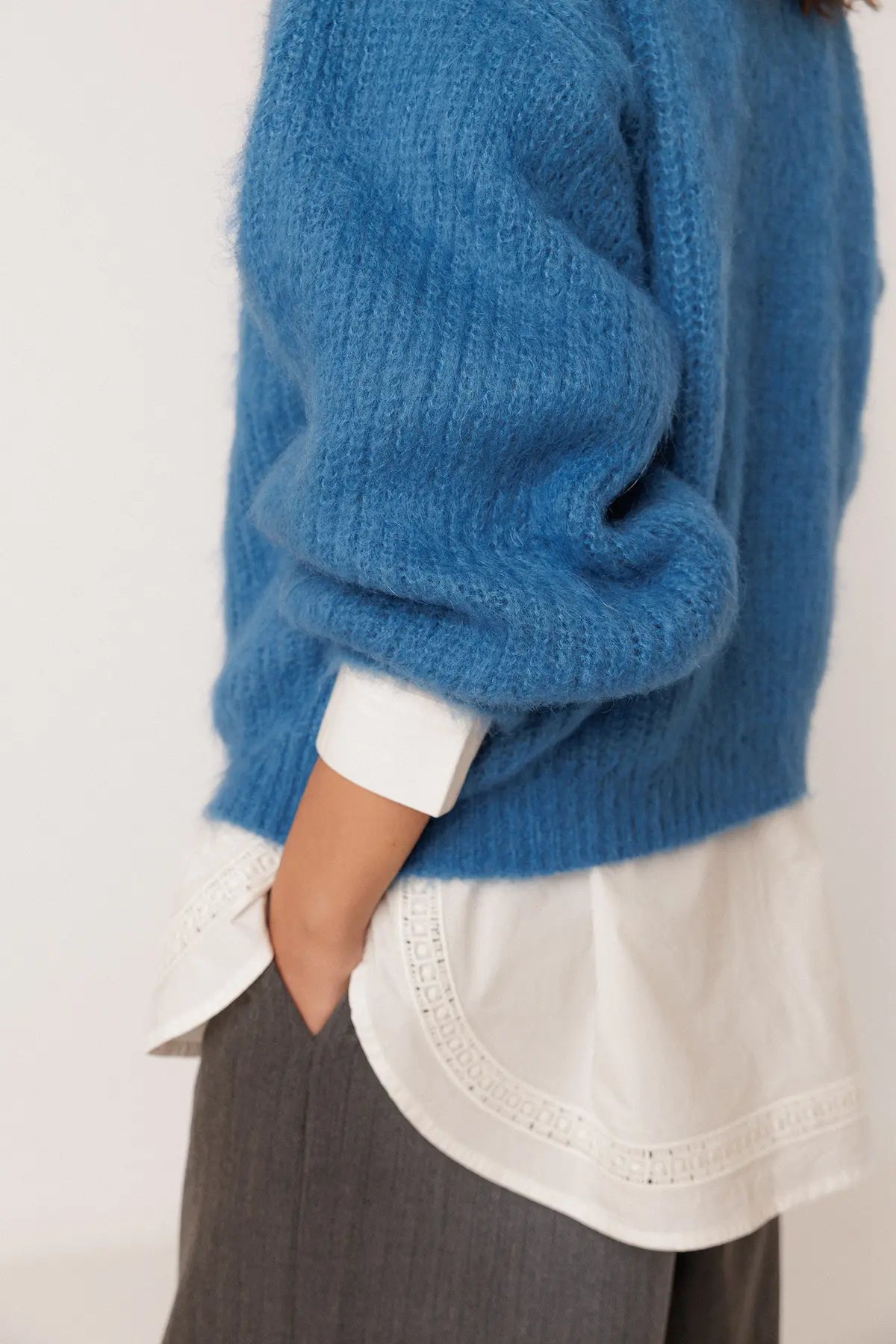 Blue Brushed-Effect Mohair Sweater