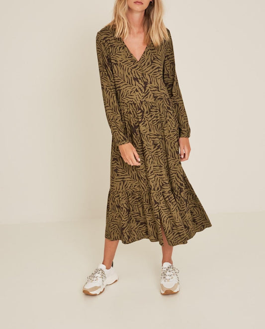 Brown Print Midi Dress - loveindi.pro