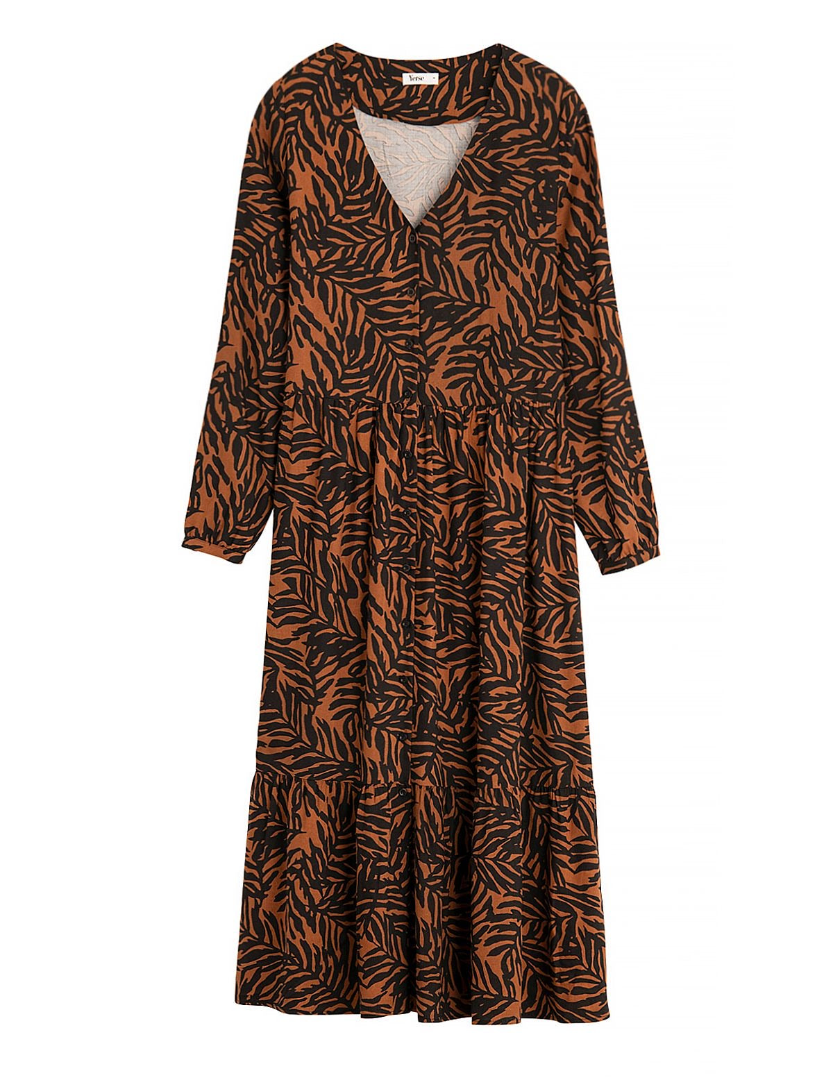 Brown Print Midi Dress - loveindi.pro